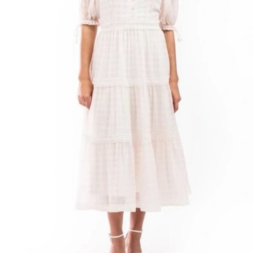 Rachel Parcell pink gingham chiffon dress. Size L